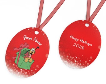 CUSTOM Christmas Pluto Metal Ornament, Pluto Holiday Décor, Disney Ornament, Pluto Ornament, Disneyland Ornament, Pluto Gift