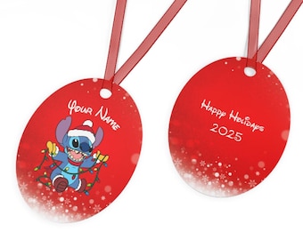 CUSTOM Christmas Stitch Metal Ornament, Stitch Holiday Décor, Disney Ornament, Stitch Ornament, Lilo and Stitch, Stitch Christmas Décor