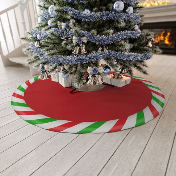 Holiday Stripes Round Tree Skirt Red Christmas Skirt Striped