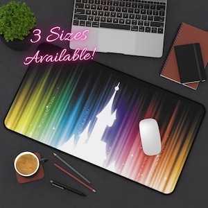 Disney Rainbow Castle Desk Mat, Disney Mouse Pad, Mickey Mouse Desk Pad, Disney Office, Disney Castle Mat, Mickey Mouse Office, Rainbow Desk