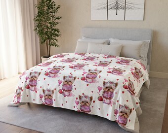 SOFT Yorkie Cupcakes Blanket, Winter Blanket, Yorkie Fleece Blanket, Soft Winter Blanket, Valentine's Blanket Gift, Cupcakes Blanket