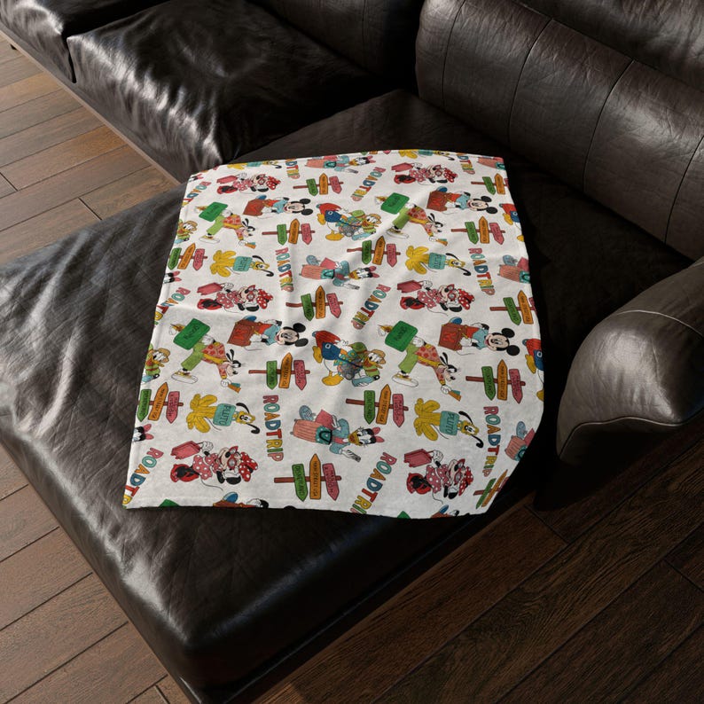 SOFT Disney Roadtrip Minky Blanket, Mickey Mouse Blanket, Minnie Mouse Blanket, Soft Disney Blanket, Donald Duck, Daisy Duck, Pluto, Goofy 30'' × 40''
