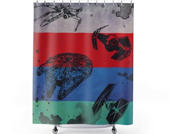 Star Wars Ships Shower Curtain, Millennium Falcon, X-Wing, Tie Fighter, Star Wars Bathroom, Star Wars Shower Curtain, Star Wars Gift