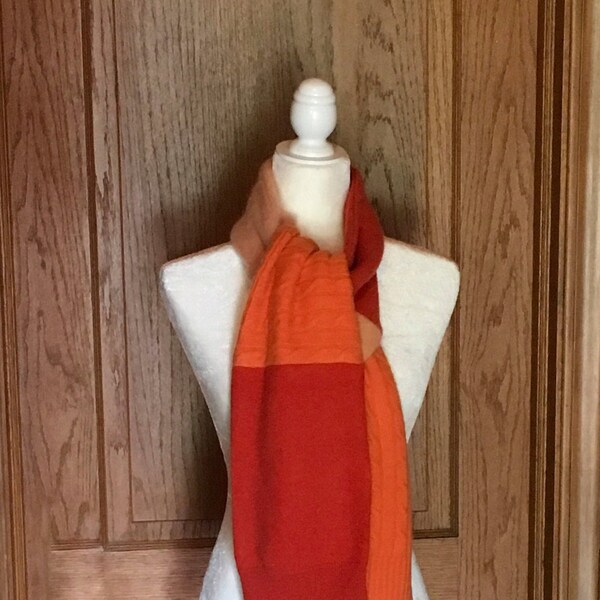 Upcycled Womens Felted Cashmere Multi color Orange Coral Scarf #40