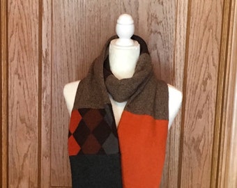 Felted Merino Wool & Cashmere Scarf in Shades of Brown and Orange -#12