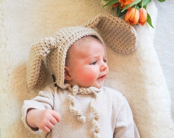 Bunny Bonnet, Baby Bonnet, Bonnet with Ears, Easter Bonnet, Handmade Bonnet UK, Kids Bonnet, Rabbit Bonnet, Baby Shower Gift, Knitted Bonnet