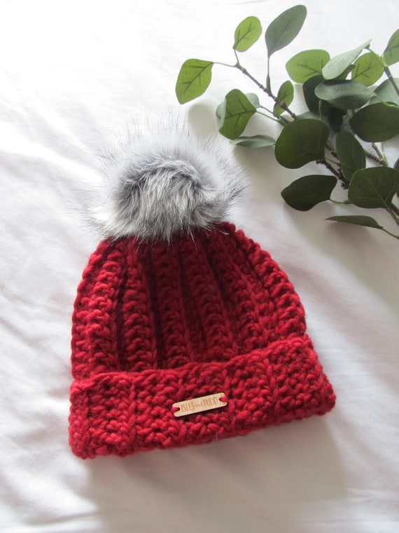 mens red bobble hat