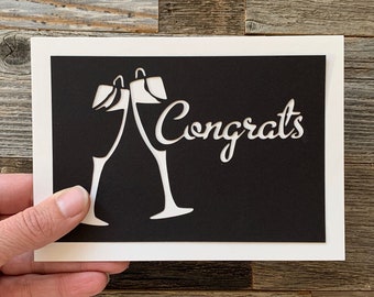 Congrats Card, Congratulations Card, Toast Card, Champagne Toast Card, Congrats on Your Wedding Card, Bridal Shower Card, Papercut Wedding
