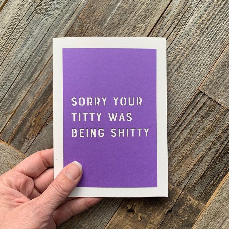 Sorry Your Titty Was Being Shitty, Breast Cancer Support Card, Mastectomy, Lumpectomy Card Purple