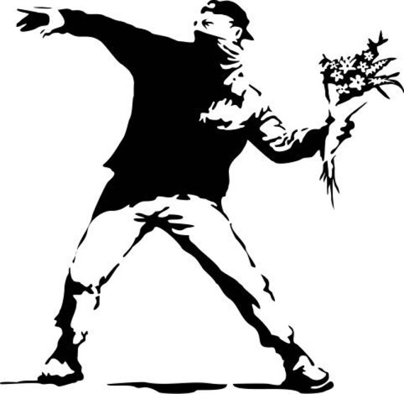 Banksy La Fleur Manifestant Wall Sticker Autocollant Banksy Style Art Urbain Artiste Graffiti Au Pochoir Urbain Murs Wallart Spray Wall Art