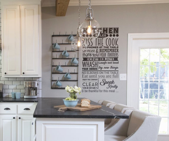 Kitchen Rules Wall Decal Kiss The Cook No Phones Say Etsy