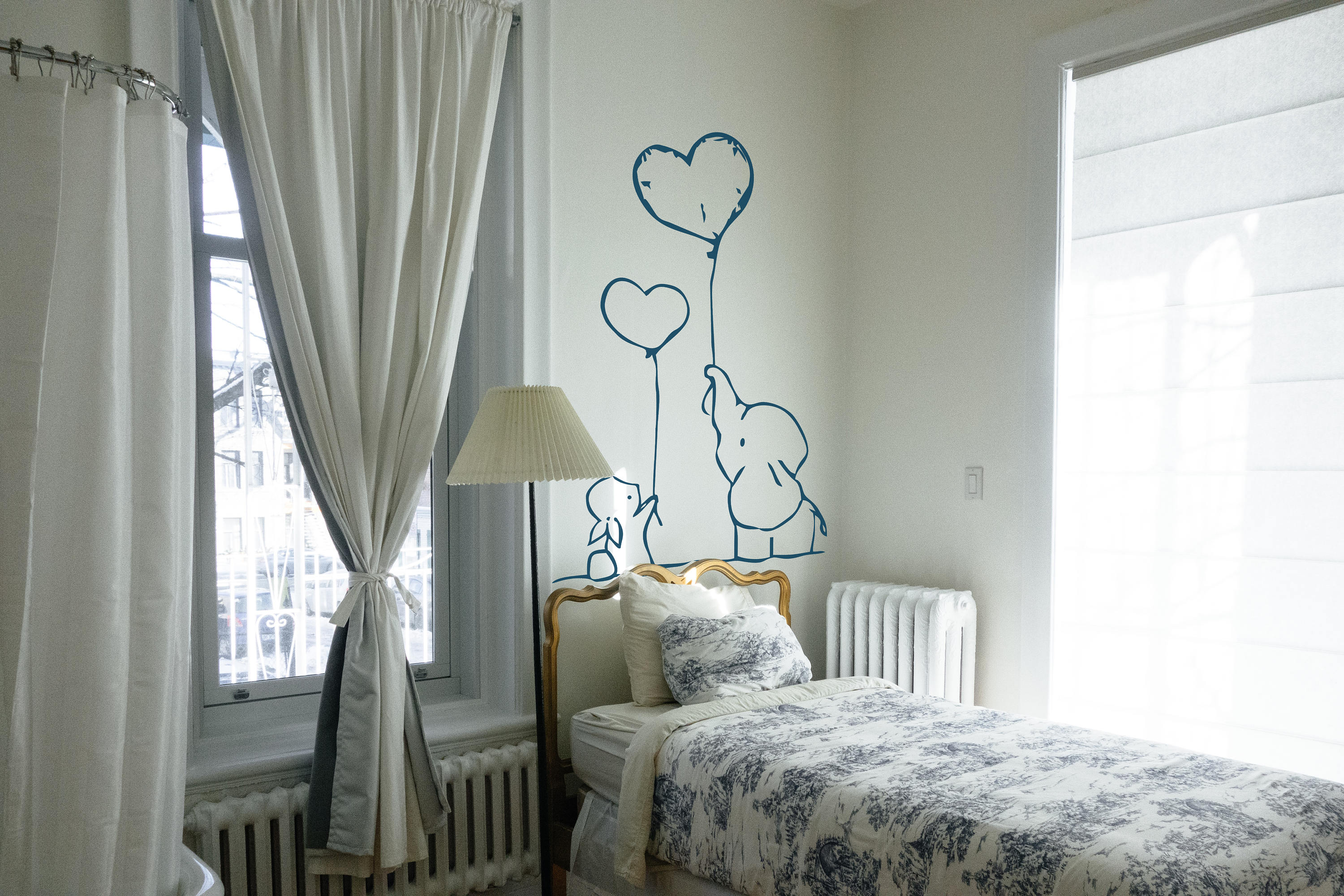 Bunny And Elephant Hold Heart Shaped Ballons Wall Decal