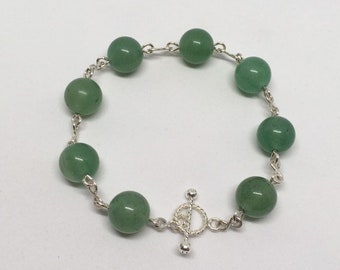 Green Aventurine Silver Bracelet, Gemstone Bracelet, Sterling Silver Jewellery, Green Stone Bracelet, 10 mm Green Aventurine Beads