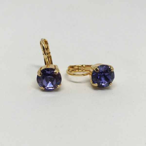 Swarovski Earrings, Tanzanite Earrings, Lever Back Earrings, Gift for Her, Crystal Earrings, ss39 Chatons Swarovski Crystals