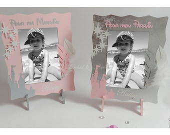Personalised photo frame - Godmother Gift - Baptism - theme: Feathers and Fairy, Princess Castle