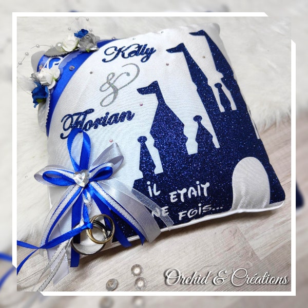 Coussin alliances Mariage Féerique, Château de princesses - fait-main personnalisé