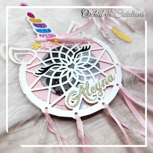 Faire-part Enfant LICORNE ATTRAPE-RÊVES  - Naissance, Baptême -  Faire-part personnalisé,  girly et Pailletée.