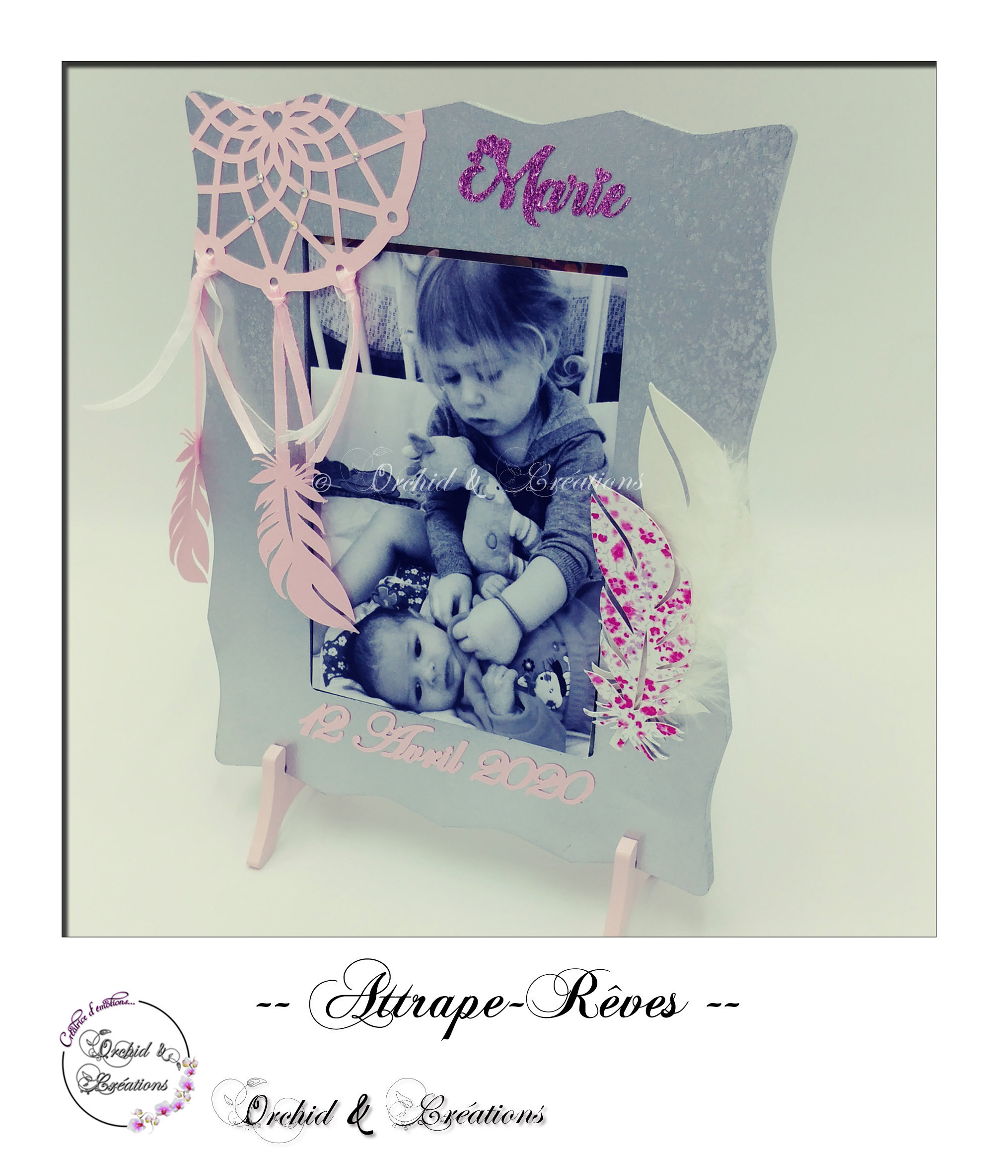 Cadeau Personnalisé Parrain Parraine Noël Cadre Photo Bois Attrape-Rêves