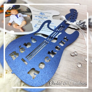 Faire-part Garçon GUITARE - Bébé ROCKEUR - Naissance / Baptême - Papeterie personnalisée.