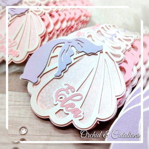 Invitación SHELL & MERMAID GIRL - Colores pastel suaves y grises - Nacimiento, bautismo