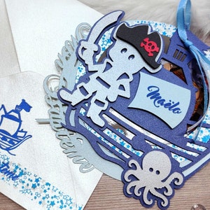 Annuncio RAGAZZO PIRATA a bordo - Nascita, Battesimo Ragazzo. Biglietti scrapbooking personalizzati