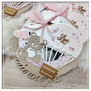 Bear Girl aankondiging, glittervlinders - doop/geboorte- aangepaste creatie - aanpasbaar