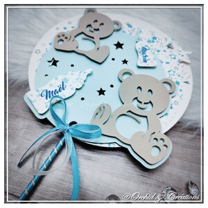 Faire-part Enfant OURSON GOURMAND Sucette LOLLIPOP - naissance Baptême - Carterie originale personnalisée et fait-main
