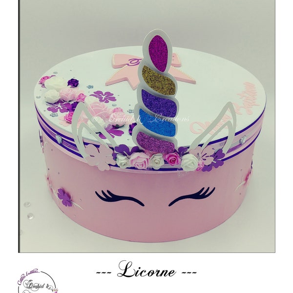 Urne Ronde LICORNE GIRLY - Baptême Anniversaire ENFANT