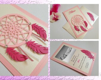 Announcement Child Dreamcatcher Boho Champêtre - Birth / baptism Personalized handmade card