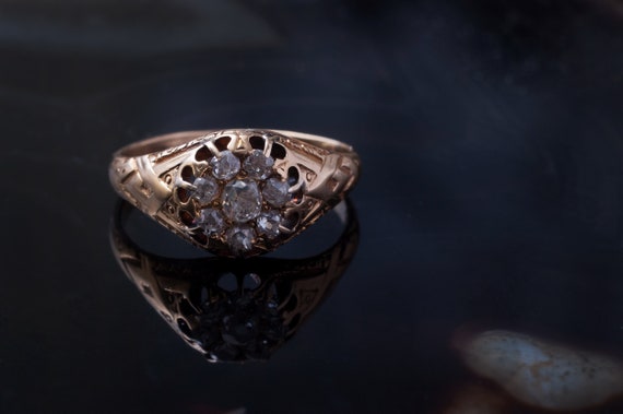 Late Victorian Old Mine Cut Cluster Ring - image 3