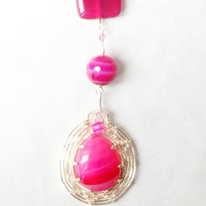 Peony Fuchsia Pink Agate Statement Necklace