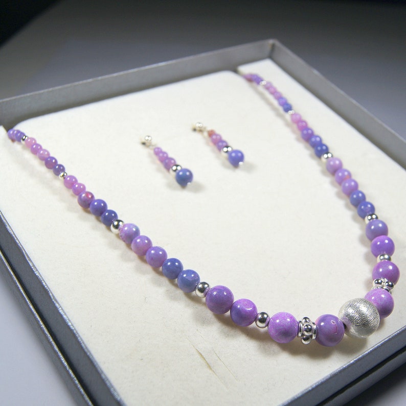 Purple Opal necklace /& Earrings Jewelry for her Lavender Opal Silver Jewellery Set Classic jewellery gifts Unique Gemstone Jewellery