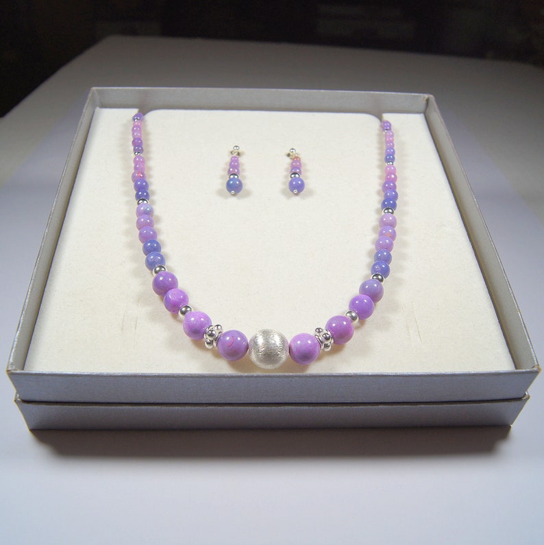 Purple Opal necklace /& Earrings Jewelry for her Lavender Opal Silver Jewellery Set Classic jewellery gifts Unique Gemstone Jewellery