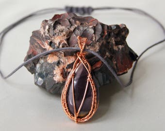 Colgante único de alambre de cobre jasper / Collar Longline Grey Cord & Jasper / Joyas únicas / Collares elegantes contemporáneos / Jasper