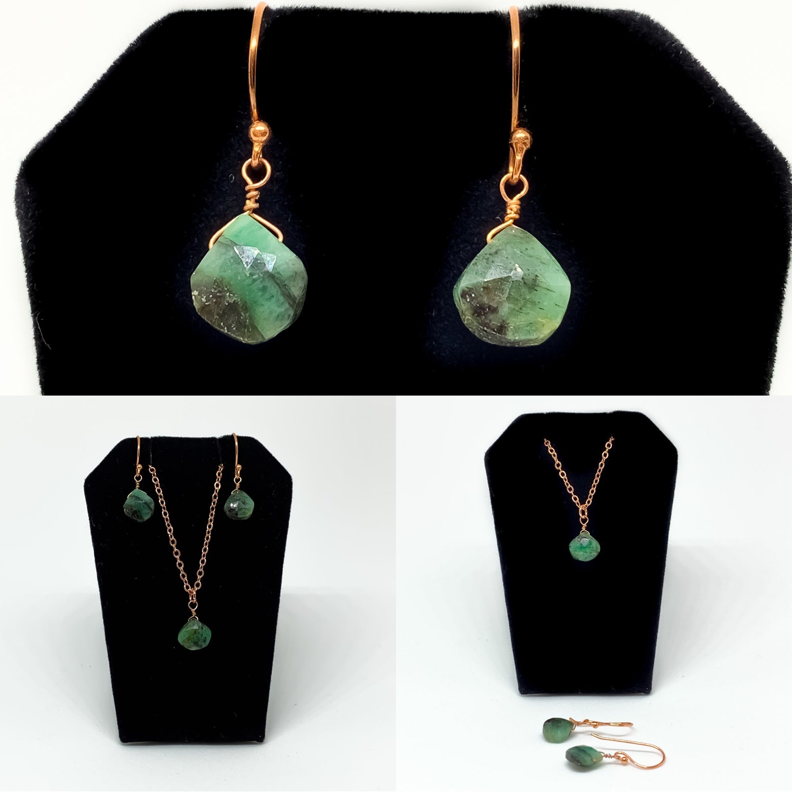 Raw Emerald Gemstone Jewellery, Real Emerald Pendant, Emerald Earrings