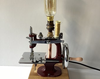 Stained Glass Lamp Made of an Old Singer Sewing Machine 