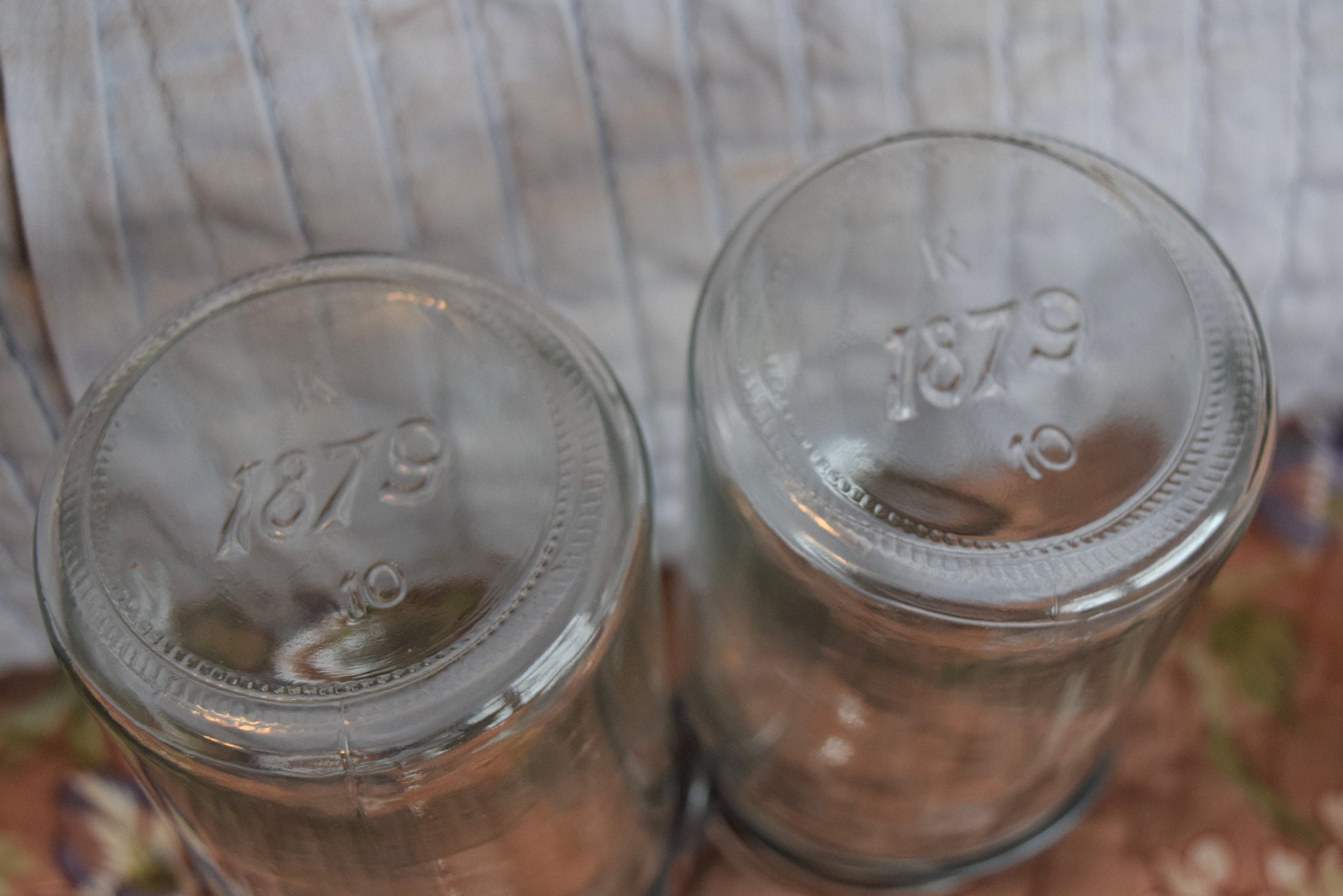 Two 1879 K 10 clear glass canning jars glass lids metal Etsy
