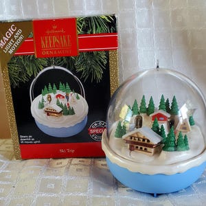 1991 Hallmark Ski Trip Ornament: Magic Motion & Light, Original Box