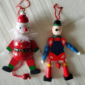 Pull string Santa / clown ornament / toy, wooden, jumping jack, motion, puppet, Sold separately
