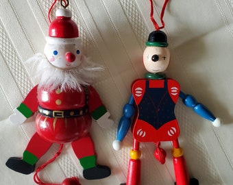 Pull string Santa / clown ornament / toy, wooden, jumping jack, motion, puppet, Sold separately