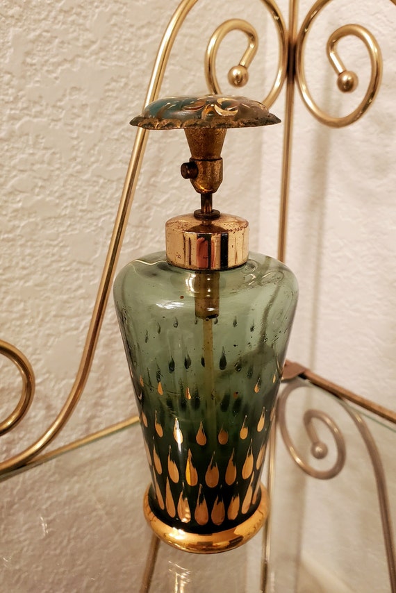 Old Art Deco German green and gold glass pumper st