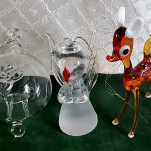 Vintage blown Glass figural Christmas ornaments. angel /Taiwan, deer /globe, diorama, rudolph spotted , ornament, Choice