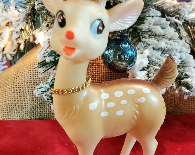 Vintage Japan Reindeer, Deer, Fawn Rubber Swivel Head Christmas ...