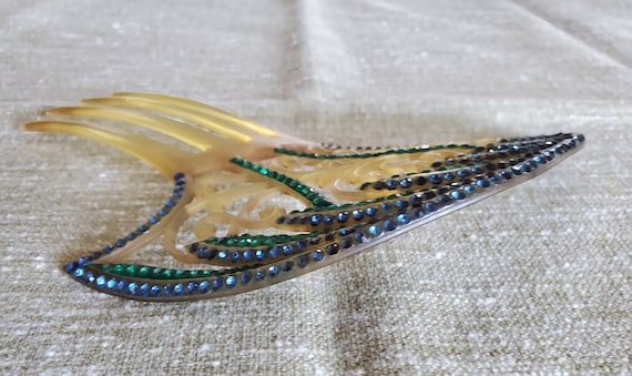 Vintage Bakelite Hair Comb: Apple Juice Rhinestone Accessory  display picture 3