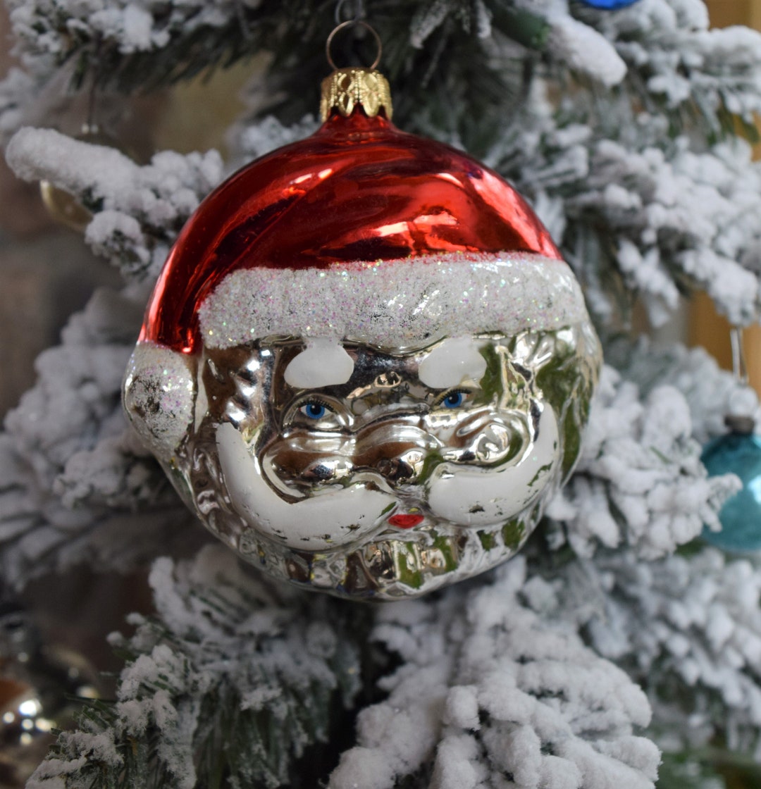 Vintage W German Glass Blown Santa Head Ornament, Two Sided - Etsy