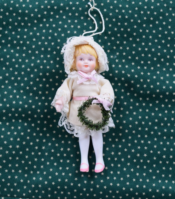 Vintage Porcelain Doll Ornament Girl Christmas Etsy