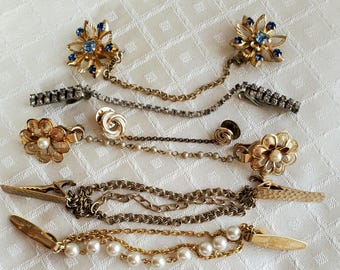 Vintage sweater cardigan clips /guards jewelry, floral, faux pearl, bar, Choice
