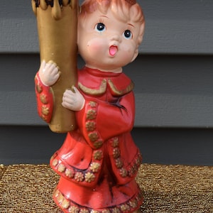 Vintage Parma chalkware choir boy candle holder, 1960s, Japan, plaster, Christmas candleholder, vintage chalkware, midcentury candlestick