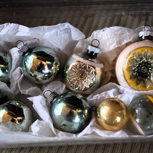 Vintage Teal Silver Shiny Brite Mercury Glass Ornaments - Set of 8