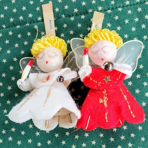 Old spun cotton Japan angel figural Christmas ornaments, spun cotton angels, tulle wing angel ornament, CHOICE